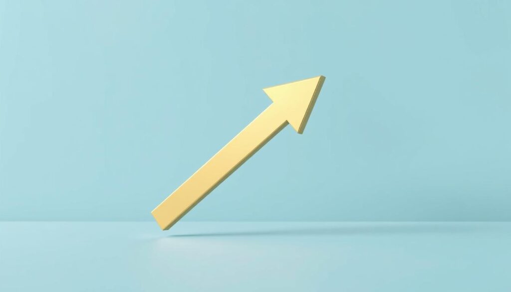 A detailed 3D illustration of a "link de afiliado" (affiliate link) icon, featuring a modern, minimalist design. The icon is composed of a stylized arrow pointing upwards, symbolizing growth and success, against a clean, geometric background. The arrow is rendered in a soft, metallic gold color, conveying a premium, high-quality aesthetic. The background is a solid, pastel blue shade, creating a sense of calmness and professionalism. Ambient lighting casts subtle shadows, adding depth and dimensionality to the icon. The overall composition is balanced, with a focus on simplicity and elegance, making it an ideal visual representation for a section on affiliate marketing for beginners.