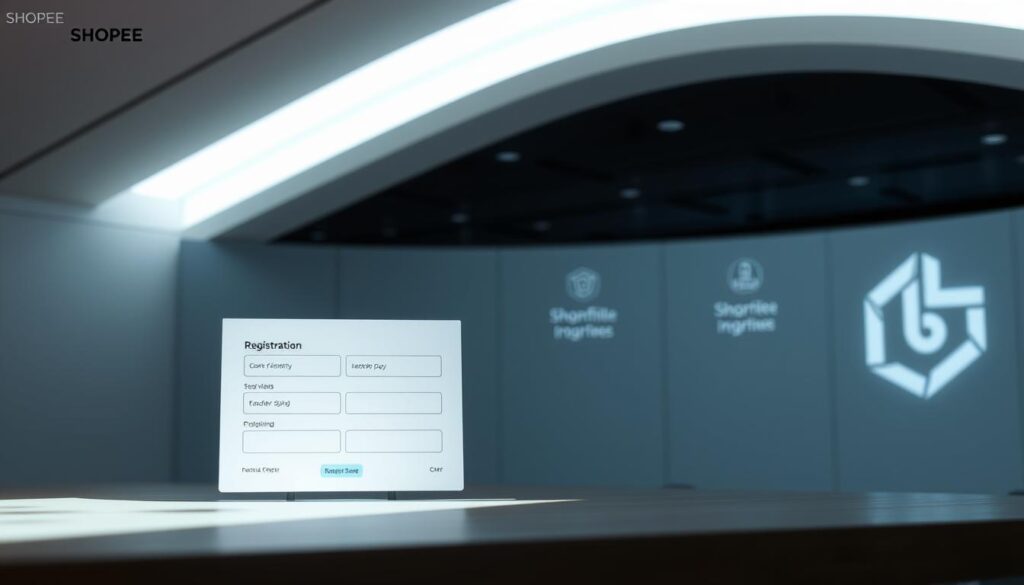 A meticulously designed cadastral interface showcasing the Shopee affiliate program registration process. In the foreground, a user-friendly form with intuitive fields awaits completion, bathed in soft, inviting lighting. The middle ground features sleek icons and navigational elements, guiding the viewer through the sign-up journey. The background subtly depicts the Shopee brand identity, with subtle textures and gradients creating a professional, yet approachable atmosphere. The overall composition conveys a sense of simplicity, efficiency, and the seamless integration of the affiliate program into the Shopee ecosystem. A meticulously designed cadastral interface showcasing the Shopee affiliate program registration process. In the foreground, a user-friendly form with intuitive fields awaits completion, bathed in soft, inviting lighting. The middle ground features sleek icons and navigational elements, guiding the viewer through the sign-up journey. The background subtly depicts the Shopee brand identity, with subtle textures and gradients creating a professional, yet approachable atmosphere. The overall composition conveys a sense of simplicity, efficiency, and the seamless integration of the affiliate program into the Shopee ecosystem.