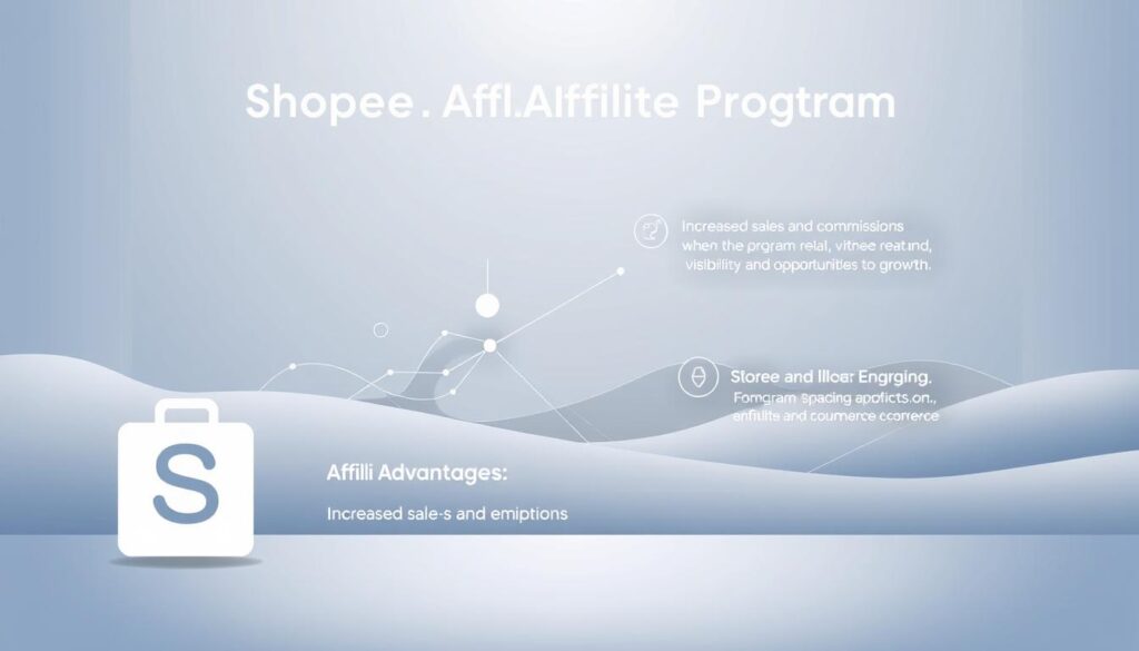 A modern, minimalist illustration depicting the key advantages of the Shopee Affiliate Program. In the foreground, a clean, stylized icon or graphic representing increased sales and commissions. In the middle ground, dynamic shapes and lines symbolizing the program's reach, visibility, and opportunities for growth. In the background, a soft, gradient-based landscape evoking a sense of stability, technology, and a thriving e-commerce ecosystem. The overall composition should feel visually harmonious, with a balance of simplicity and sophistication to capture the essence of the Shopee Affiliate Program. A modern, minimalist illustration depicting the key advantages of the Shopee Affiliate Program. In the foreground, a clean, stylized icon or graphic representing increased sales and commissions. In the middle ground, dynamic shapes and lines symbolizing the program's reach, visibility, and opportunities for growth. In the background, a soft, gradient-based landscape evoking a sense of stability, technology, and a thriving e-commerce ecosystem. The overall composition should feel visually harmonious, with a balance of simplicity and sophistication to capture the essence of the Shopee Affiliate Program.