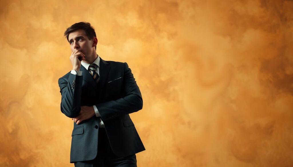 A professional business person standing in a thoughtful, pensive pose, with a background of warm, earthy tones and soft lighting. The figure's facial expression conveys a sense of ethical consideration, as if contemplating the principles of persuasion in sales. The scene has a serene, introspective atmosphere, capturing the essence of the "Conceitos Fundamentais da Persuasão" section of the article. A professional business person standing in a thoughtful, pensive pose, with a background of warm, earthy tones and soft lighting. The figure's facial expression conveys a sense of ethical consideration, as if contemplating the principles of persuasion in sales. The scene has a serene, introspective atmosphere, capturing the essence of the "Conceitos Fundamentais da Persuasão" section of the article.