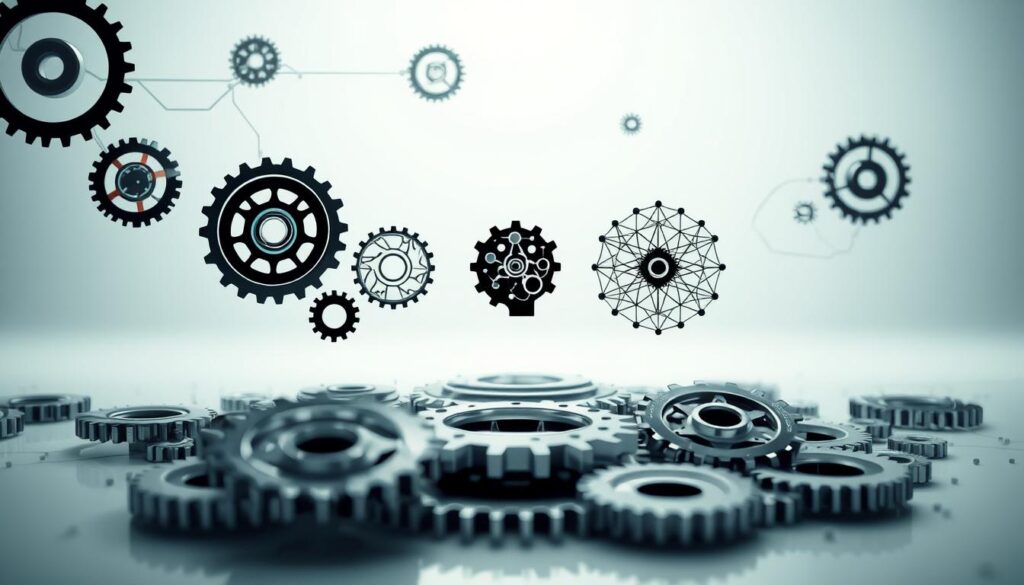 Intricate gears, circuits, and algorithms intertwine in a sleek, minimalist composition. A collection of cutting-edge artificial intelligence tools hover in the foreground, their metallic surfaces gleaming under the soft, directional lighting. In the middle ground, a trio of iconic AI icons - a neural network, a deep learning model, and a generative adversarial network - stand as symbolic representations of the advanced technologies powering the latest video creation capabilities. The background fades into a serene, gradient-based environment, allowing the AI-powered tools to take center stage and convey a sense of innovation, efficiency, and technological prowess.