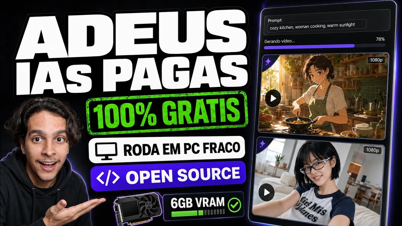 Adeus IAs pagas: Nova IA gera vídeos insanos em PC fraco (100% GRÁTIS)