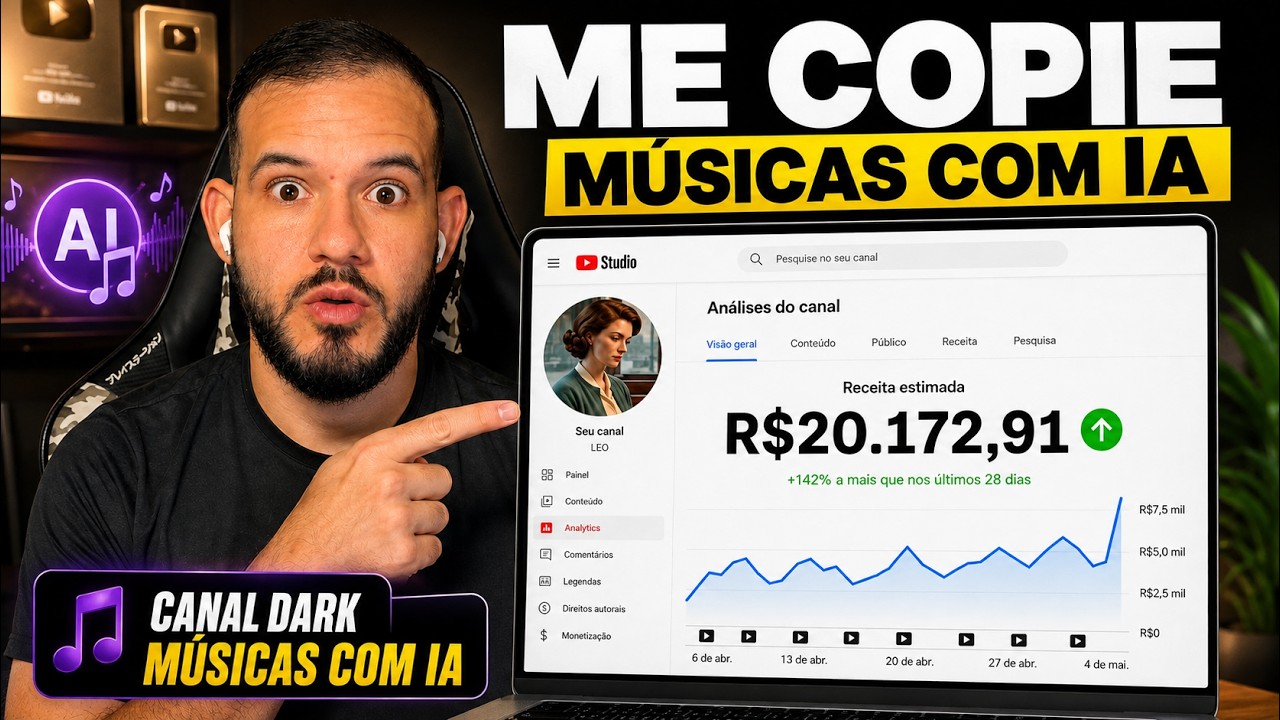 Como eu faço R$20.172,91/mês com Canais Dark de Músicas com IA 100% Gratuita (Passo a Passo Completo