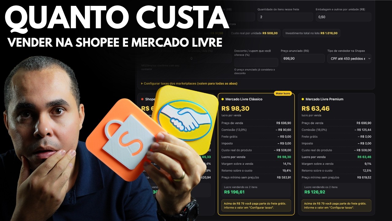 Quanto custa vender na Shopee em 2026? Calculadora do Vendedor Shopee e Mercado Livre